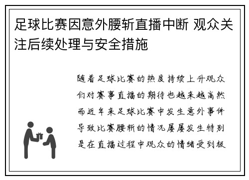 足球比赛因意外腰斩直播中断 观众关注后续处理与安全措施